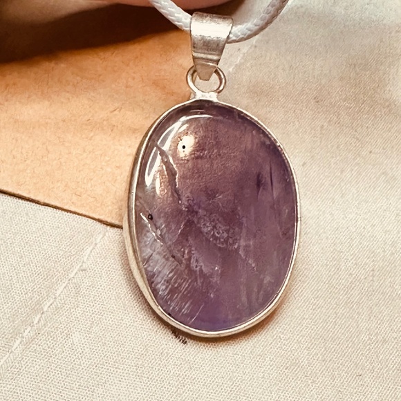 925 Sterling Silver Plated & Amethyst Stone/Crystal Oval Pendant EUC - Picture 11 of 11